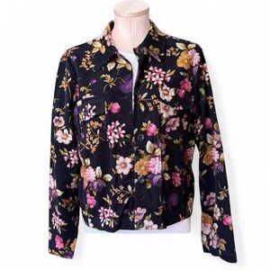 Jones New York Country Floral Black Button-Up Jacket